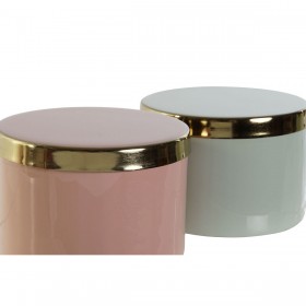 Scatola-Portagioie DKD Home Decor Verde Corallo Ferro 13 x 13 x 9 cm (2 Pezzi) (2 Unità)