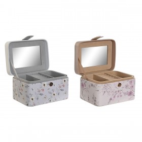 Scatola-Portagioie DKD Home Decor Azzurro Grigio Cammello Rosa chiaro Poliuretano Specchio 17 x 12 x 10 cm (2 Unità)