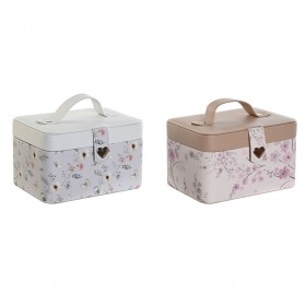 Scatola-Portagioie DKD Home Decor Azzurro Grigio Cammello Rosa chiaro Poliuretano Specchio 17 x 12 x 10 cm (2 Unità)