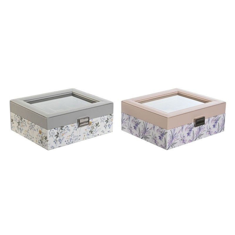 Porta orologi DKD Home Decor Bianco Grigio Lilla Rosa chiaro PVC Cristallo 22,5 x 19,5 x 9,5 cm (2 Unità)