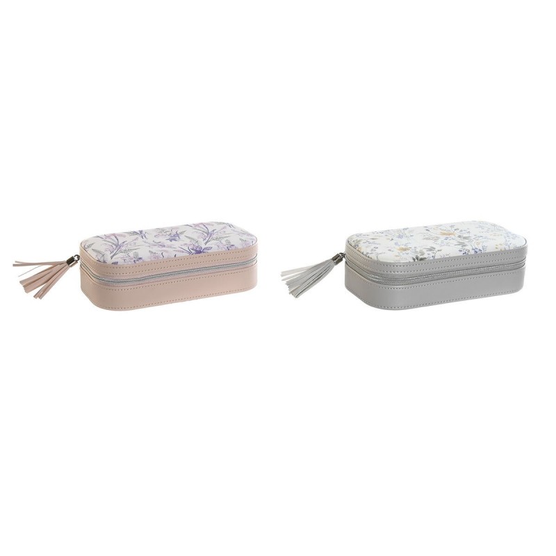 Scatola-Portagioie DKD Home Decor Bianco Grigio Lilla Rosa chiaro Poliuretano Specchio 18,5 x 10 x 5 cm (2 Unità)