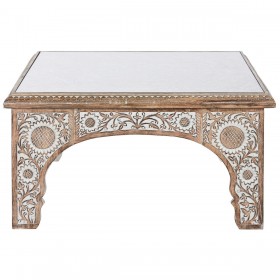 Tavolino da Caffè DKD Home Decor 81 x 81 x 45 cm Cristallo Alluminio Legno di mango