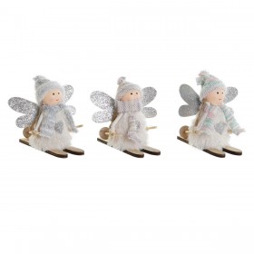 Decorazione Natalizia DKD Home Decor Bianco Grigio Fata 12 x 8 x 10 cm (3 Unità)