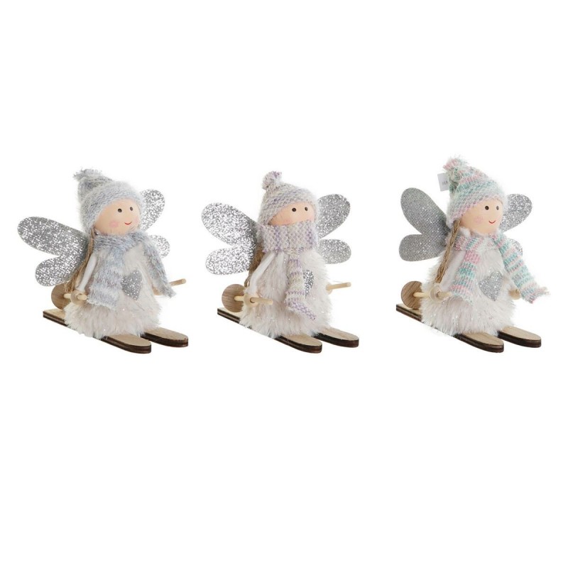 Decorazione Natalizia DKD Home Decor Bianco Grigio Fata 12 x 8 x 10 cm (3 Unità)