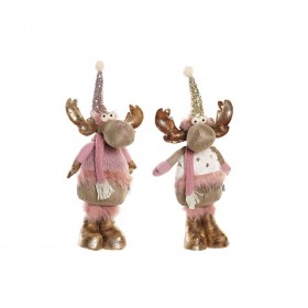 Decorazione Natalizia DKD Home Decor Bianco Rosa Dorato Renna 20 x 19 x 50 cm (2 Unità)