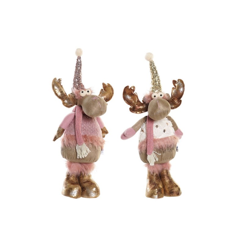Decorazione Natalizia DKD Home Decor Bianco Rosa Dorato Renna 20 x 19 x 50 cm (2 Unità)