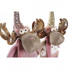 Decorazione Natalizia DKD Home Decor Bianco Rosa Dorato Renna 20 x 19 x 50 cm (2 Unità)