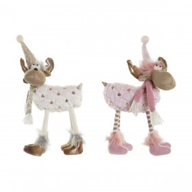 Decorazione Natalizia DKD Home Decor Bianco Rosa Renna 12 x 20 x 40 cm (2 Unità)