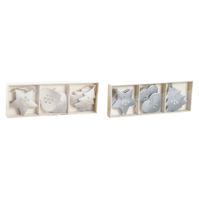 Decorazione pensile DKD Home Decor Bianco Grigio Metallo 7 x 2 x 7 cm (6 Pezzi) (2 Unità)