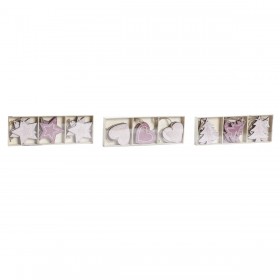 Decorazione pensile DKD Home Decor Rosa Rosa chiaro Legno 6,5 x 1 x 6,5 cm (9 Pezzi) (3 Unità)
