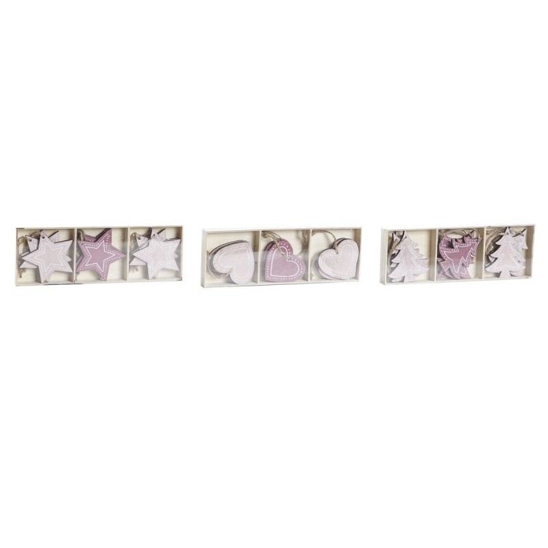 Decorazione pensile DKD Home Decor Rosa Rosa chiaro Legno 6,5 x 1 x 6,5 cm (9 Pezzi) (3 Unità)