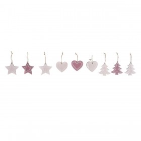 Decorazione pensile DKD Home Decor Rosa Rosa chiaro Legno 6,5 x 1 x 6,5 cm (9 Pezzi) (3 Unità)