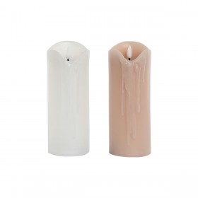 Candela LED DKD Home Decor Bianco Rosa chiaro 7.5 x 7.5 x 20 cm 7,5 x 7,5 x 20 cm (AA) (2 Unità)