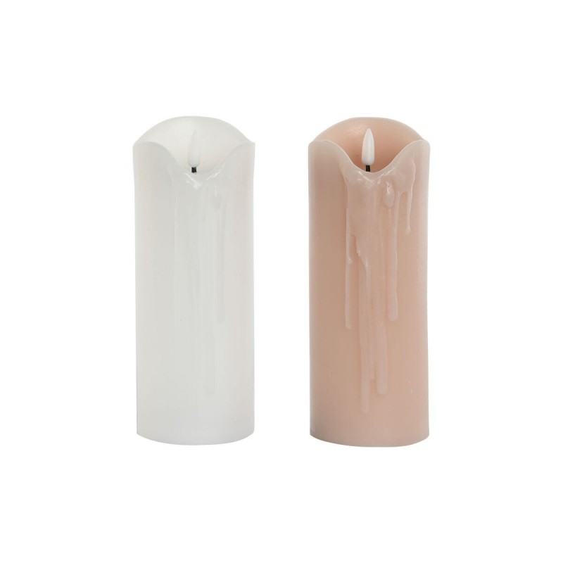 Candela LED DKD Home Decor Bianco Rosa chiaro 7.5 x 7.5 x 20 cm 7,5 x 7,5 x 20 cm (AA) (2 Unità)
