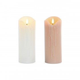 Candela LED DKD Home Decor Bianco Rosa chiaro 7.5 x 7.5 x 20 cm 7,5 x 7,5 x 20 cm (AA) (2 Unità)
