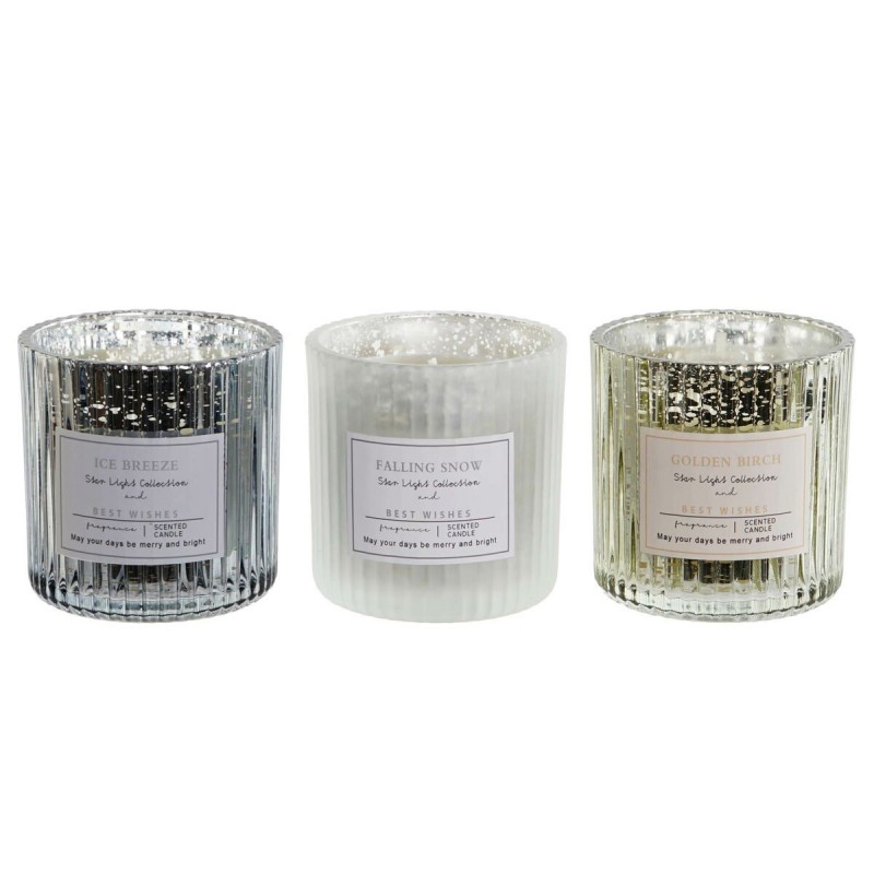 Candela DKD Home Decor Bianco Dorato Argentato 8,8 x 8,8 x 9 cm (3 Unità)