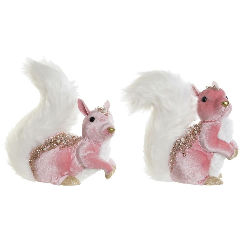 Decorazione Natalizia DKD Home Decor Bianco Rosa Scoiattolo 20 x 11 x 22 cm (2 Unità)