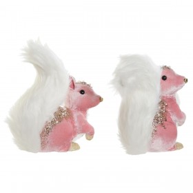 Decorazione Natalizia DKD Home Decor Bianco Rosa Scoiattolo 20 x 11 x 22 cm (2 Unità)
