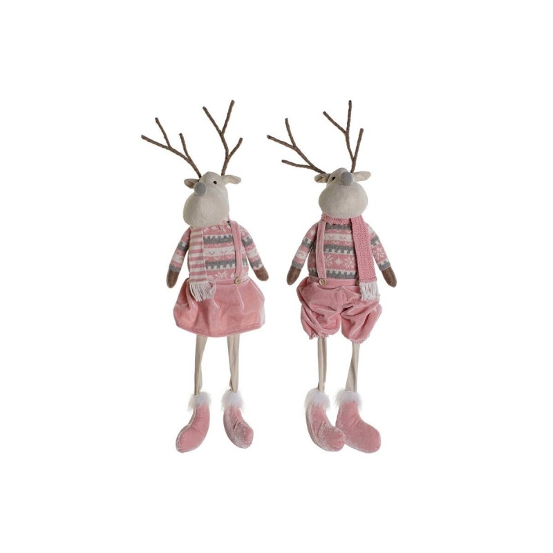 Decorazione Natalizia DKD Home Decor Bianco Marrone Rosa Renna 17 x 14 x 63,5 cm (2 Unità)