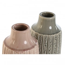 Vaso Home ESPRIT Grigio Rosa Porcellana 15 x 15 x 31 cm (2 Unità)