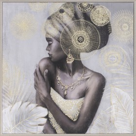 Quadro Home ESPRIT Coloniale Dorato Africana 80 x 2,8 x 80 cm (2 Unità)