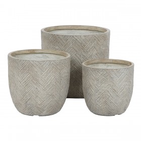 Set di vasi da fiori Home ESPRIT Beige Fibra di Vetro Magnesio 44,5 x 44,5 x 43 cm (3 Unità)