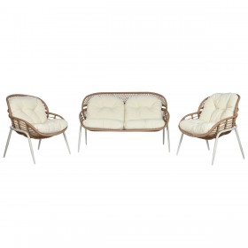 Set Tavolo con 3 Sedie Home ESPRIT Bianco Nero Beige Metallo Cristallo rattan sintetico 130 x 76 x 83 cm
