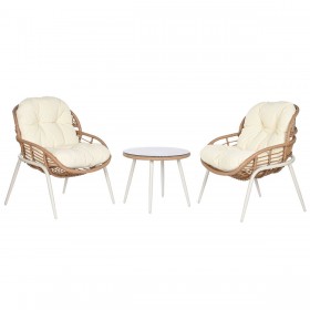 Set Tavolo con 2 Sedie Home ESPRIT Bianco Beige Grigio Naturale 55 x 55 x 47 cm