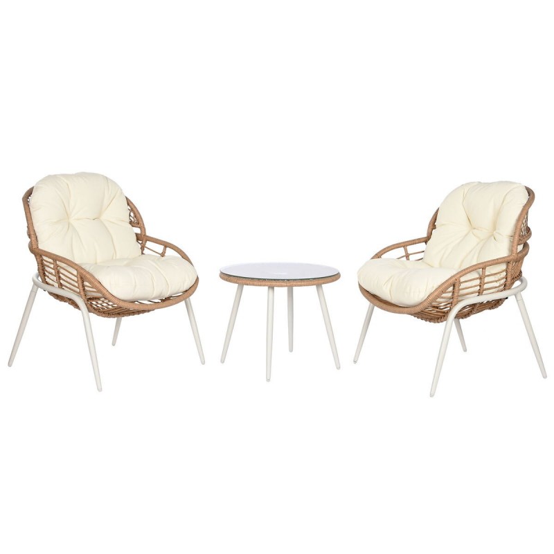 Set Tavolo con 2 Sedie Home ESPRIT Bianco Beige Grigio Naturale 55 x 55 x 47 cm