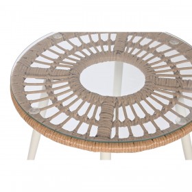 Set Tavolo con 2 Sedie Home ESPRIT Bianco Beige Grigio Naturale 55 x 55 x 47 cm