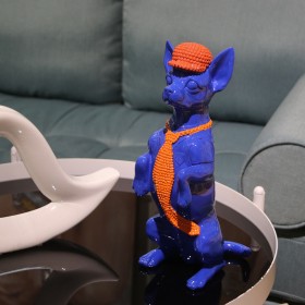 Statua Decorativa Alexandra House Living Azzurro Arancio Plastica Cane Cravatta 13 x 16 x 30 cm