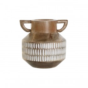 Vaso Home ESPRIT Bianco Marrone Legno di mango Coloniale 18 x 18 x 19 cm