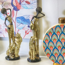 Statua Decorativa Alexandra House Living Dorato Plastica Leone Africana 13 x 17 x 38 cm