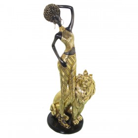 Statua Decorativa Alexandra House Living Dorato Plastica Leone Africana 13 x 17 x 38 cm
