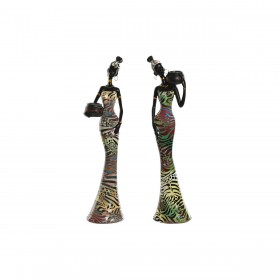 Statua Decorativa Home ESPRIT Multicolore Africana 10 x 7,5 x 38,5 cm (2 Unità)