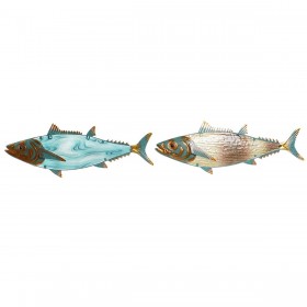 Decorazione da Parete Home ESPRIT Azzurro Multicolore Dorato Pesce Mediterraneo 70 x 4,5 x 25,5 cm (2 Unità)