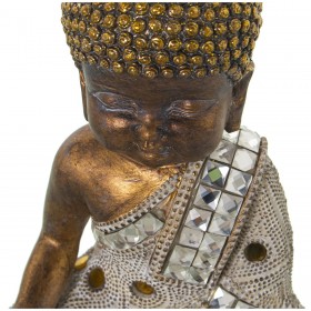 Statua Decorativa Alexandra House Living Bianco Dorato Acrilico Plastica Melammina Buddha 14 x 9 x 20 cm