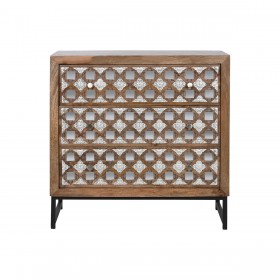 Cassettiera Home ESPRIT Marrone Nero Argentato Legno di mango Specchio Indiano 80 x 38 x 80 cm