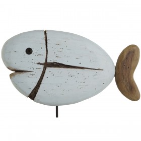 Statua Decorativa Home ESPRIT Bianco Naturale Pesce Finitura invecchiata (2 Unità)