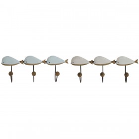 Appendiabiti da parete Home ESPRIT Bianco Blu cielo Metallo Legno di paulownia Balena 45 x 10 x 17,5 cm (2 Unità)