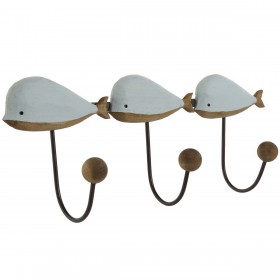 Appendiabiti da parete Home ESPRIT Bianco Blu cielo Metallo Legno di paulownia Balena 45 x 10 x 17,5 cm (2 Unità)