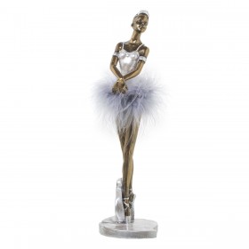 Statua Decorativa Alexandra House Living Bianco Argentato Acrilico Plastica Melammina Ballerina