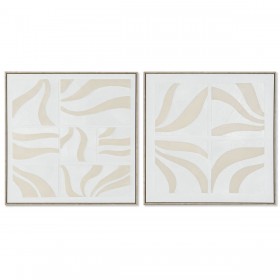 Quadro Home ESPRIT Bianco Beige Astratto Scandinavo 83 x 4,5 x 83 cm (2 Unità)