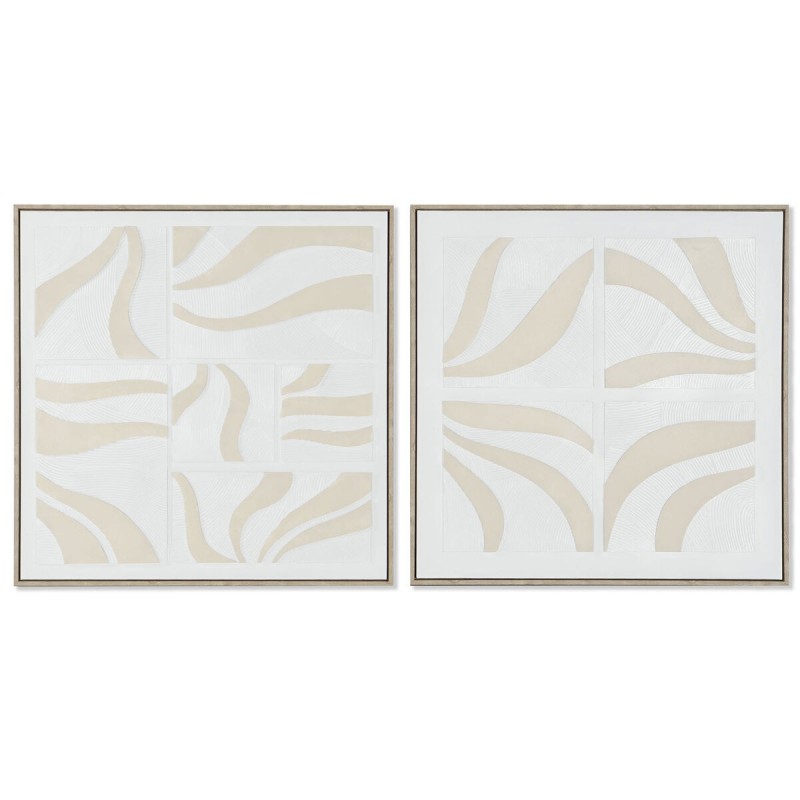 Quadro Home ESPRIT Bianco Beige Astratto Scandinavo 83 x 4,5 x 83 cm (2 Unità)