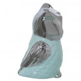 Statua Decorativa Alexandra House Living Verde Argentato Ceramica Gufo 11 x 11 x 18 cm