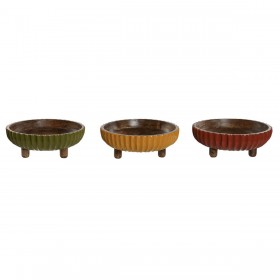 Centrotavola Home ESPRIT Giallo Verde Corallo Coloniale 25 x 25 x 9 cm (3 Unità)