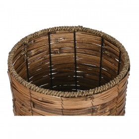 Set di vasi da fiori Home ESPRIT Marrone Metallo Rattan Tropicale 31 x 31 x 27 cm