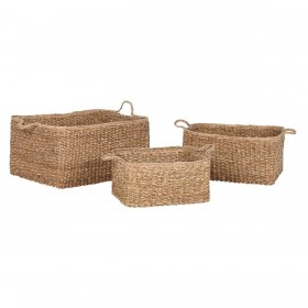 Set di Cestini Home ESPRIT Naturale Fibra naturale Boho 50 x 40 x 30 cm (3 Pezzi)