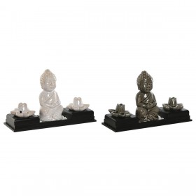 Bruciatore Home ESPRIT Ceramica Legno MDF Buddha 24 x 8 x 14 cm (2 Unità)