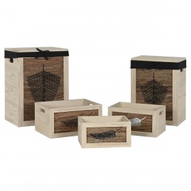 Cesto per i Panni Sporchi Home ESPRIT Nero Naturale Legno 40 x 30 x 56 cm 5 Pezzi